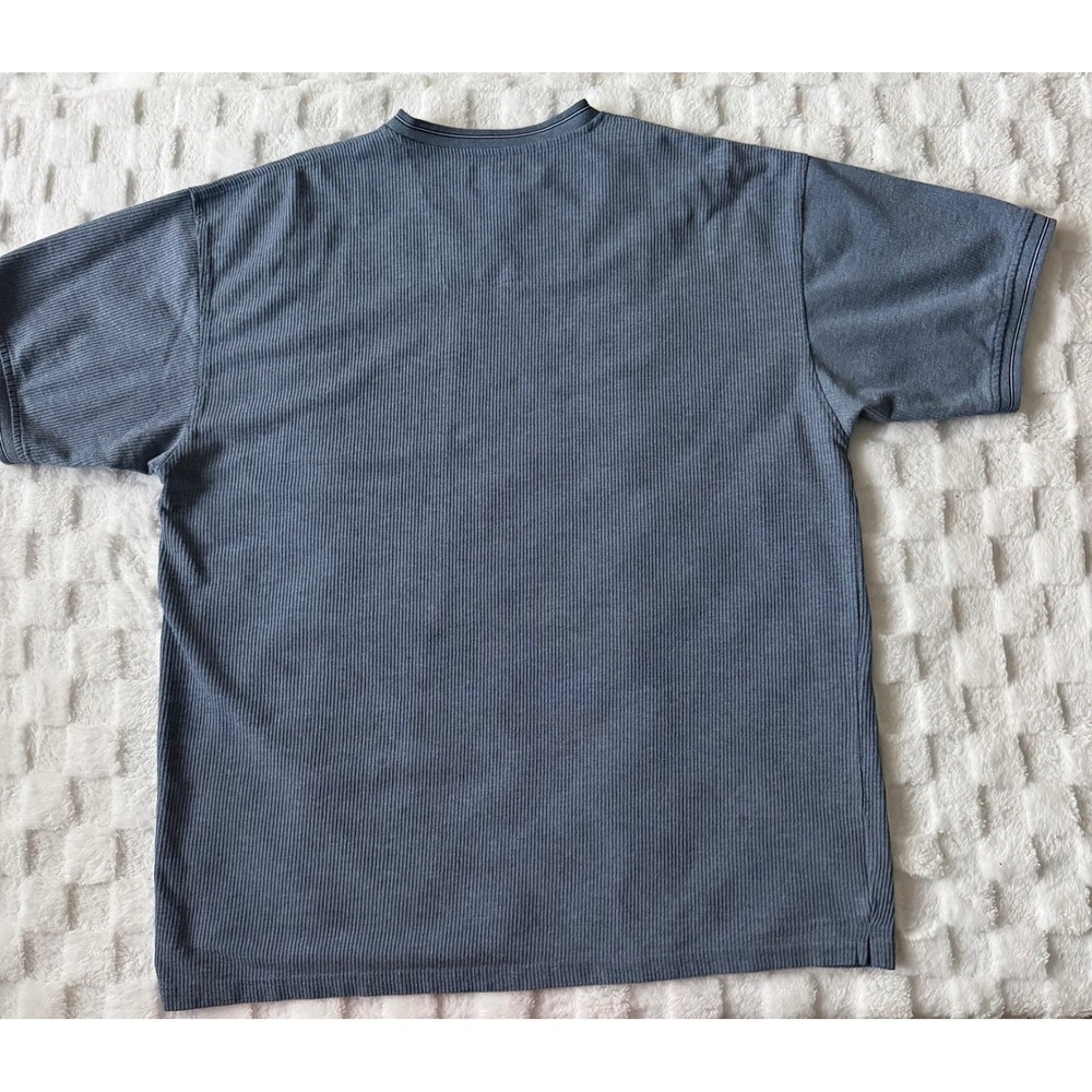 Big Dogs Mens V-Neck Ribbed Knit Shirt Blue Gray Embroidered Logo 1X/2X Relaxed - Picture 4 of 10